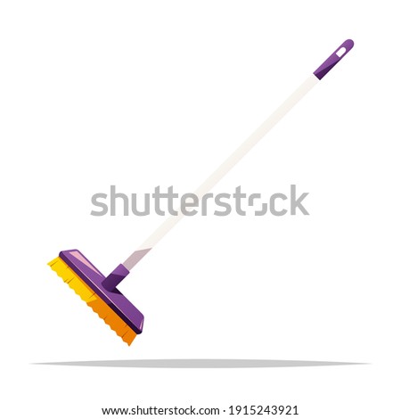 Floor scrub brush with long handle vector isolated illustration