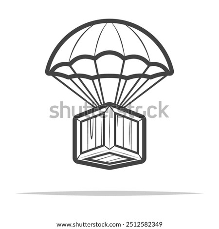 Wooden crate with parachute icon transparent vector isolated