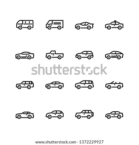 Car icons set. Line style.