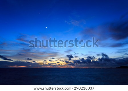 Smile moon or earth shine on sea in twilight time, Koh Samet, Rayong, Thailand