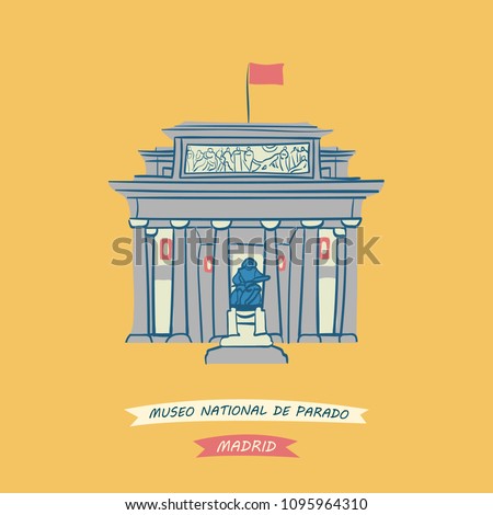 Hand-drawn illustration of the Prado Museum (Museo del Prada) located in central Madrid, Spain