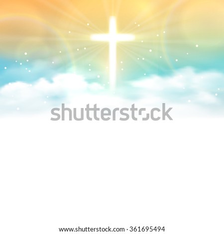 Background with shining ?ross and heaven with white clouds. Vector illustration, eps10.