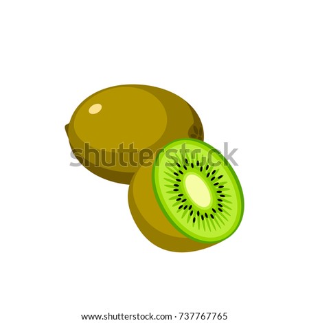 Summer fruits for healthy lifestyle. Kiwi, whole fruit and half. Vector illustration cartoon flat icon isolated on white.