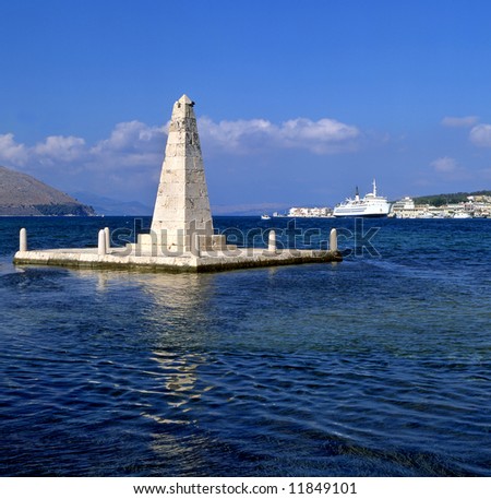 The obelisk monument to the British rule of Kefalonia, Greece, from 1809 to 1864.