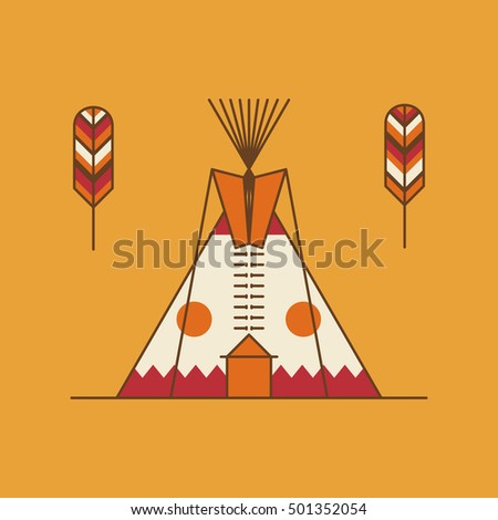 Traditional native american tipi and feathers. Indian dwelling