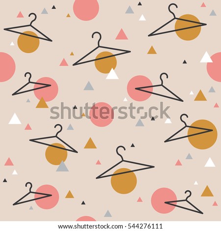 Seamless geometric pattern with hangers. Sale wrapping paper