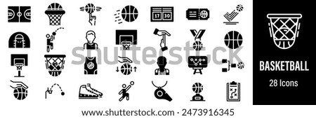 Basketball Web Icons. Basketball Hoop, Stadium, Basketball Jersey, Ball, Basketball Equipment. Vector in Line Style Icons