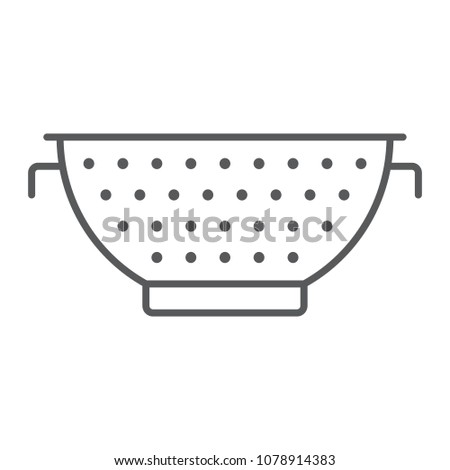 Colander thin line icon, kitchen and cooking, strainer sign vector graphics, a linear pattern on a white background, eps 10.