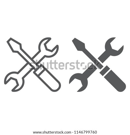 Screwdriver and wrench line and glyph icon, settings and repair, service sign, vector graphics, a linear pattern on a white background, eps 10.