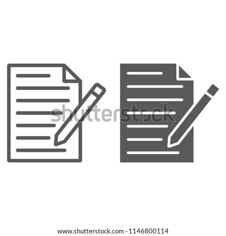 Contact form line glyph icon, paper and pen, blank sign, vector graphics, a linear pattern on a white background, eps 10.