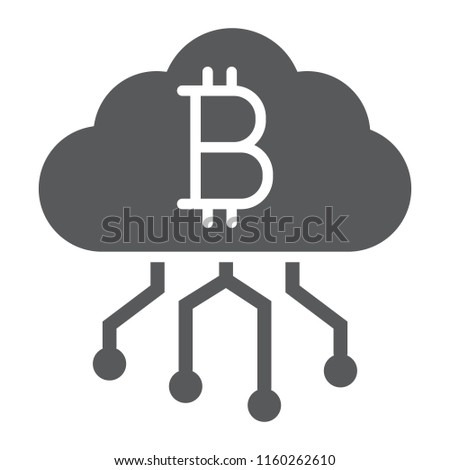 Cloud mining glyph icon, finance and money, bitcoin sign, vector graphics, a solid pattern on a white background, eps 10.