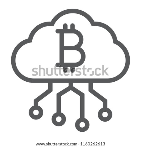 Cloud mining line icon, finance and money, bitcoin sign, vector graphics, a linear pattern on a white background, eps 10.