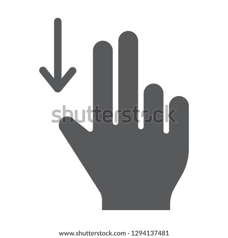 Two finger drag down glyph icon, gesture and hand, flick sign, vector graphics, a solid pattern on a white background, eps 10.