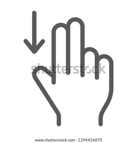 Two finger drag down line icon, gesture and hand, flick sign, vector graphics, a linear pattern on a white background, eps 10.