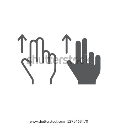 Two finger drag up line and glyph icon, gesture and hand, flick sign, vector graphics, a linear pattern on a white background.