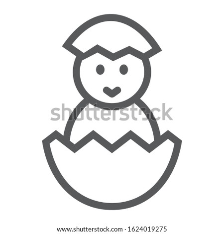 Chick peeking out off egg line icon, easter and holiday, chick in egg sign, vector graphics, a linear pattern on a white background, eps 10