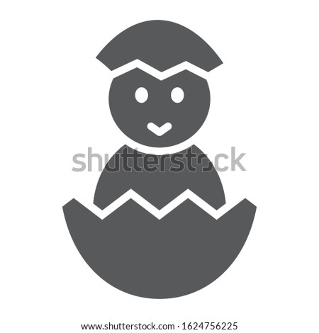 Chick peeking out off egg glyph icon, easter and holiday, chick in egg sign, vector graphics, a solid pattern on a white background, eps 10