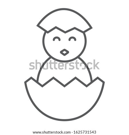 Chick peeking out off egg thin line icon, easter and holiday, chick in egg sign, vector graphics, a linear pattern on a white background, eps 10