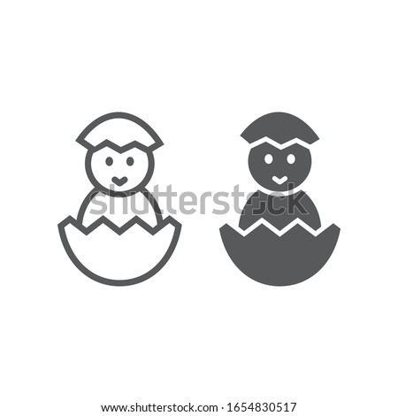 Chick peeking out off egg line and glyph icon, easter and holiday, chick in egg sign, vector graphics, a linear pattern on a white background, eps 10