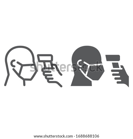 Checking body temperature line and glyph icon, coronavirus and covid 19, temperature scaning sign, vector graphics, a linear pattern on a white background, eps 10 Foto stock © 