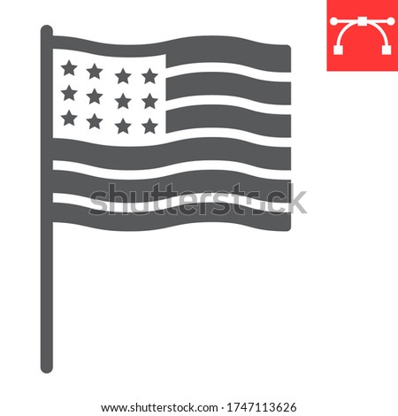 American flag glyph icon, USA and country, usa flag sign vector graphics, editable stroke solid icon, eps 10