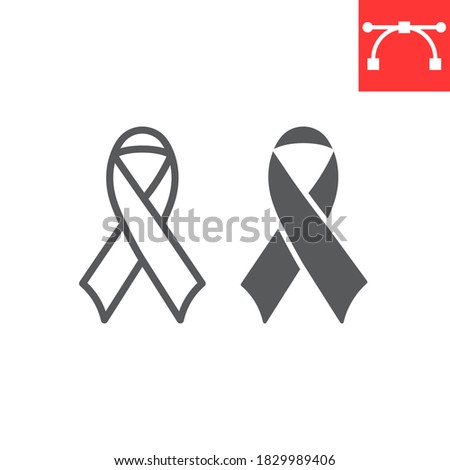 Worlds AIDS day line and glyph icon, aids and hiv, red ribbon sign vector graphics, editable stroke linear icon, eps 10