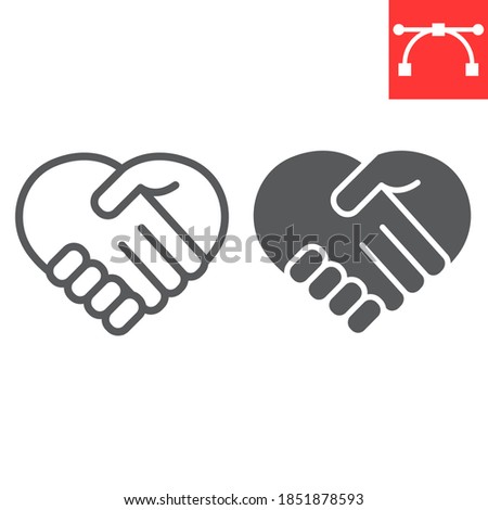 Heart handshake line and glyph icon, love and help, handshake sign vector graphics, editable stroke linear icon, eps 10