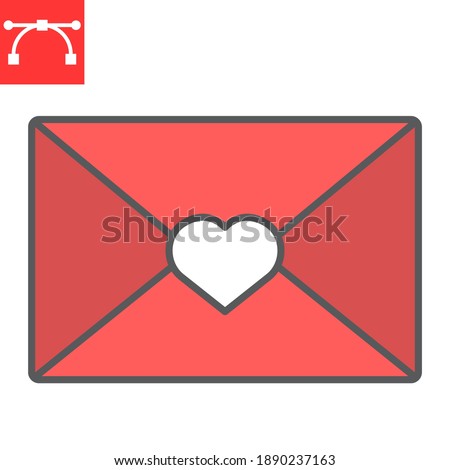 Love letter color line icon, valentines day and postcard, letter with heart sign vector graphics, editable stroke filled outline icon, eps 10