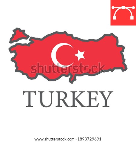 Map of Turkey color line icon, country and geography, turkey map flag sign vector graphics, editable stroke filled outline icon, eps 10