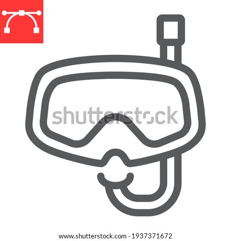 Diving mask line icon, scuba galsses and ocean, dive mask vector icon, vector graphics, editable stroke outline sign, eps 10