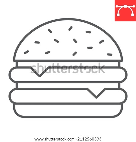 Double cheeseburger line icon, junk food and fast food, double burger vector icon, vector graphics, editable stroke outline sign, eps 10.