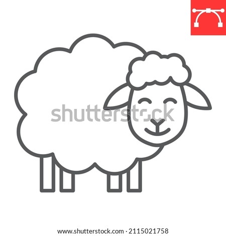 Sheep line icon, farm and lamb, cute sheep vector icon, vector graphics, editable stroke outline sign, eps 10.