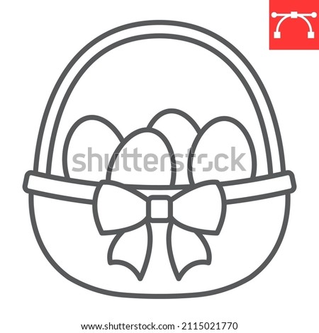 Easter eggs in basket line icon, celebration and holiday, easter egg in basket vector icon, vector graphics, editable stroke outline sign, eps 10.