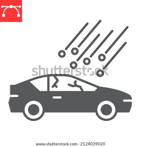 Hail damage glyph icon, insurance and car accident, hail on the car vector icon, vector graphics, editable stroke solid sign, eps 10.