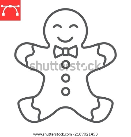 Gingerbread man line icon, Christmas and sweet, Gingerbread man vector icon, vector graphics, editable stroke outline sign, eps 10.