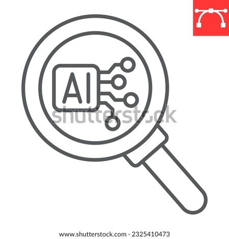 AI analysis line icon, technology and artificial intelligence, statistics of ai vector icon, vector graphics, editable stroke outline sign, eps 10.