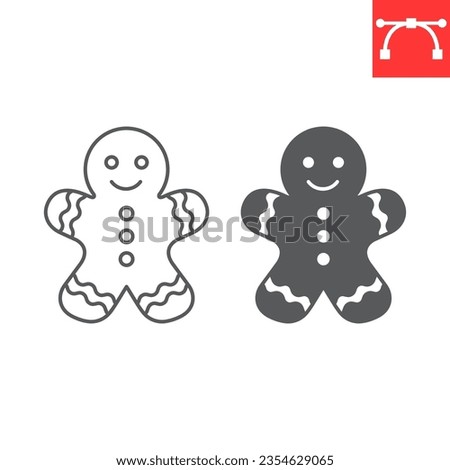 Gingerbread line and glyph icon, dessert and merry christmas, xmas cookie vector icon, traditional gingerman vector graphics, editable stroke outline sign, eps 10.