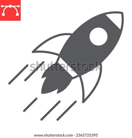Rocket launch glyph icon, cosmos and startup, spaceship vector icon, vector graphics, editable stroke solid sign, eps 10.