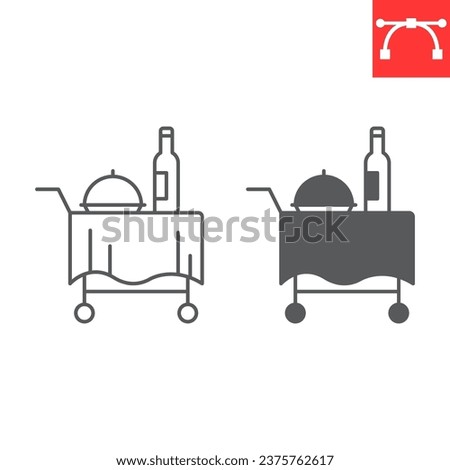 Room service line and glyph icon, food order and hotel services, room service trolley vector icon, vector graphics, editable stroke outline sign, eps 10.