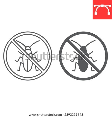Anti cockroach line and glyph icon, pest control and prohibition, no cockroach icon vector icon, vector graphics, editable stroke outline sign, eps 10.