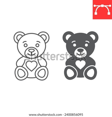 Teddy bear line and glyph icon, valentines day and gift, soft toy vector icon, vector graphics, editable stroke outline sign, eps 10.