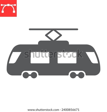 Tram glyph icon, transportation and streetcar, tramway vector icon, vector graphics, editable stroke solid sign, eps 10.