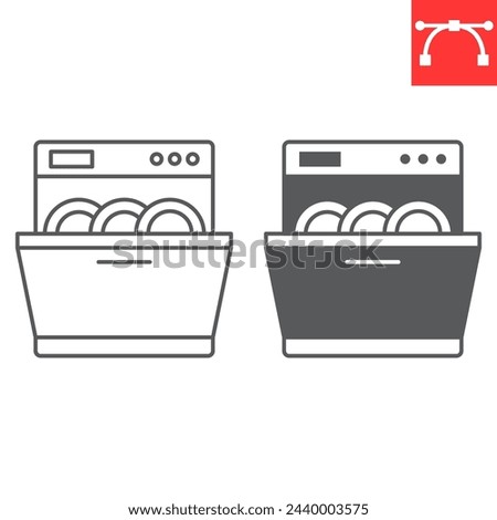 Dishwasher line and glyph icon, home appliances and kitchen equipment , dishwasher vector icon, vector graphics, editable stroke outline sign, eps 10.