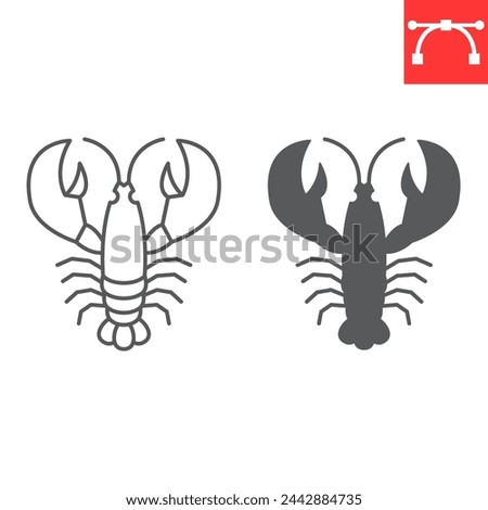 Lobster line and glyph icon, seafood and animal, crayfish vector icon, vector graphics, editable stroke outline sign, eps 10.