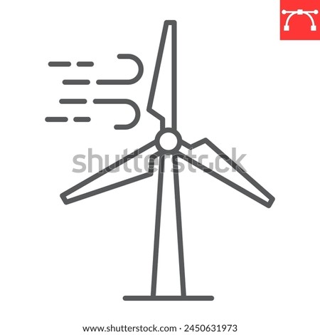 Wind power line icon, ecology and alternative energy, wind turbine vector icon, vector graphics, editable stroke outline sign, eps 10.