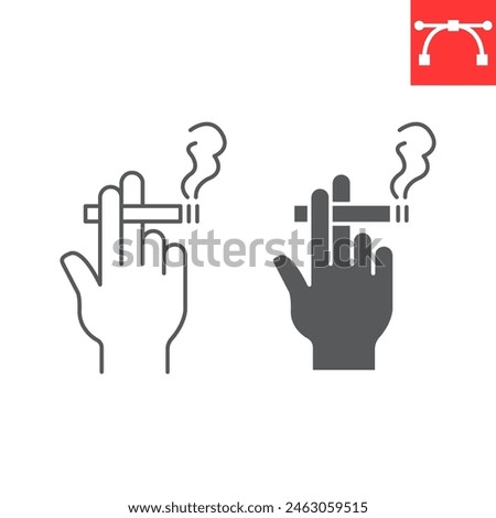 Hand hold cigarette line and glyph icon, addiction and nicotine, hand with a cigarette vector icon, vector graphics, editable stroke outline sign, eps 10.