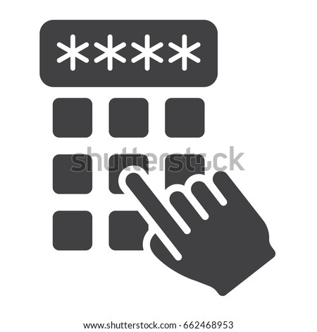 Hand finger entering pin code solid icon, unlock and password, vector graphics, a glyph pattern on a white background, eps 10.