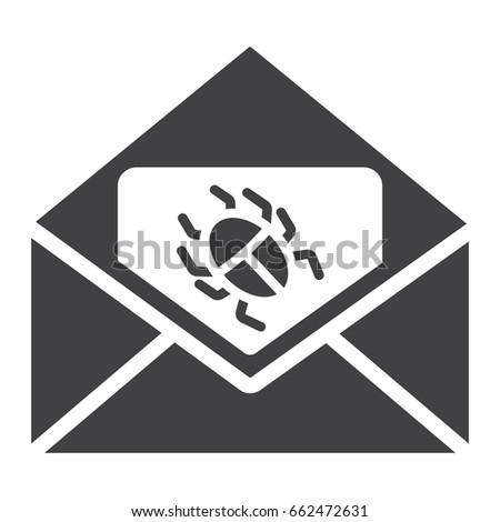 Virus in email solid icon, spam and security, vector graphics, a glyph pattern on a white background, eps 10.