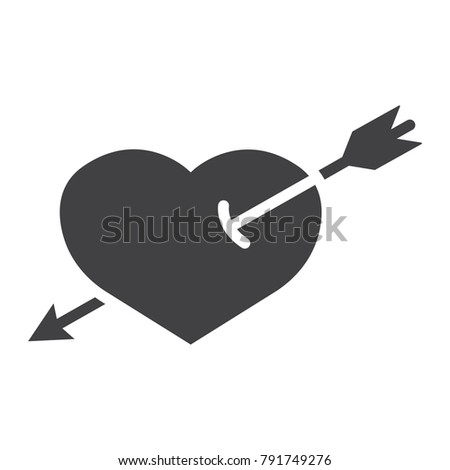 Heart Pierced with Arrow glyph icon, valentines day and romantic, love sign vector graphics, a solid pattern on a white background, eps 10.