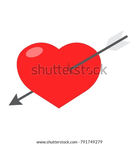 Heart Pierced with Arrow flat icon, valentines day and romantic, love sign vector graphics, a colorful solid pattern on a white background, eps 10.